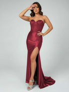 Joanni | Burgundy Beaded Sweetheart Mermaid Long Prom Dress - KissProm