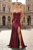 Burgundy Beaded Sweetheart Mermaid Long Prom Dress