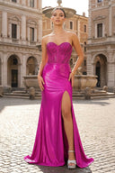 Burgundy Beaded Sweetheart Mermaid Long Prom Dress