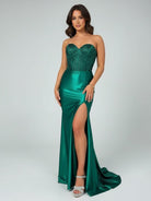 KissProm-Joanni Green Beaded Sweetheart Mermaid Long Prom Dress