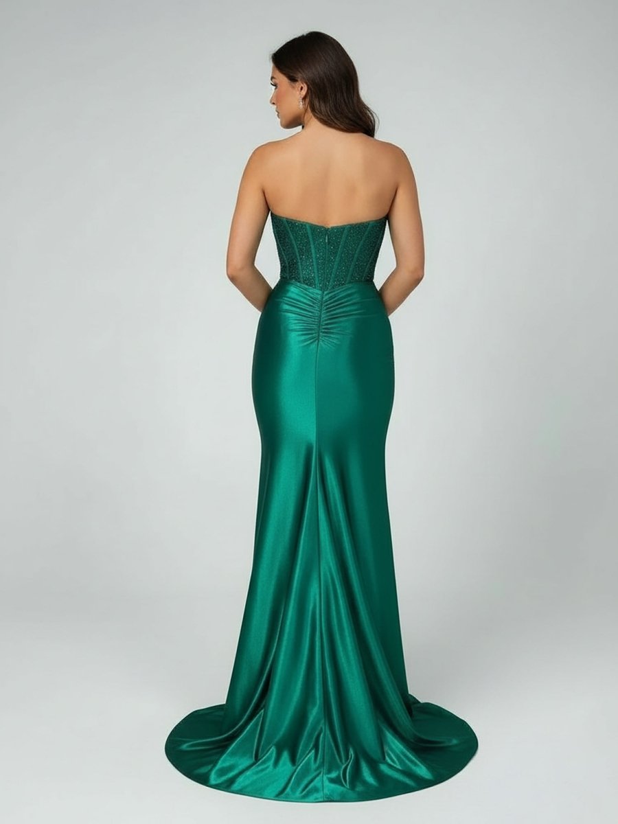 KissProm-Joanni Green Beaded Sweetheart Mermaid Long Prom Dress