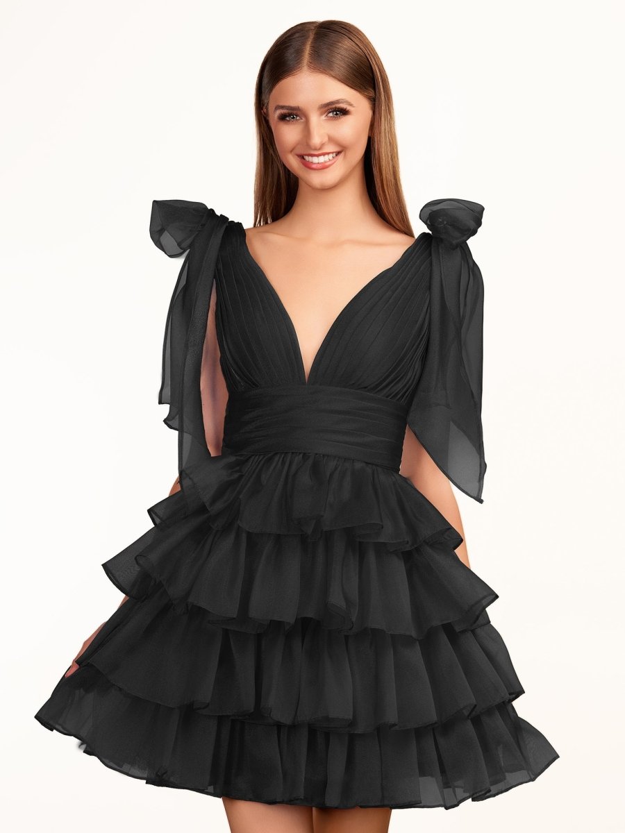 Joleen | Trendy  A-Line Royal Blue Tiered Homecoming Dress with Bow