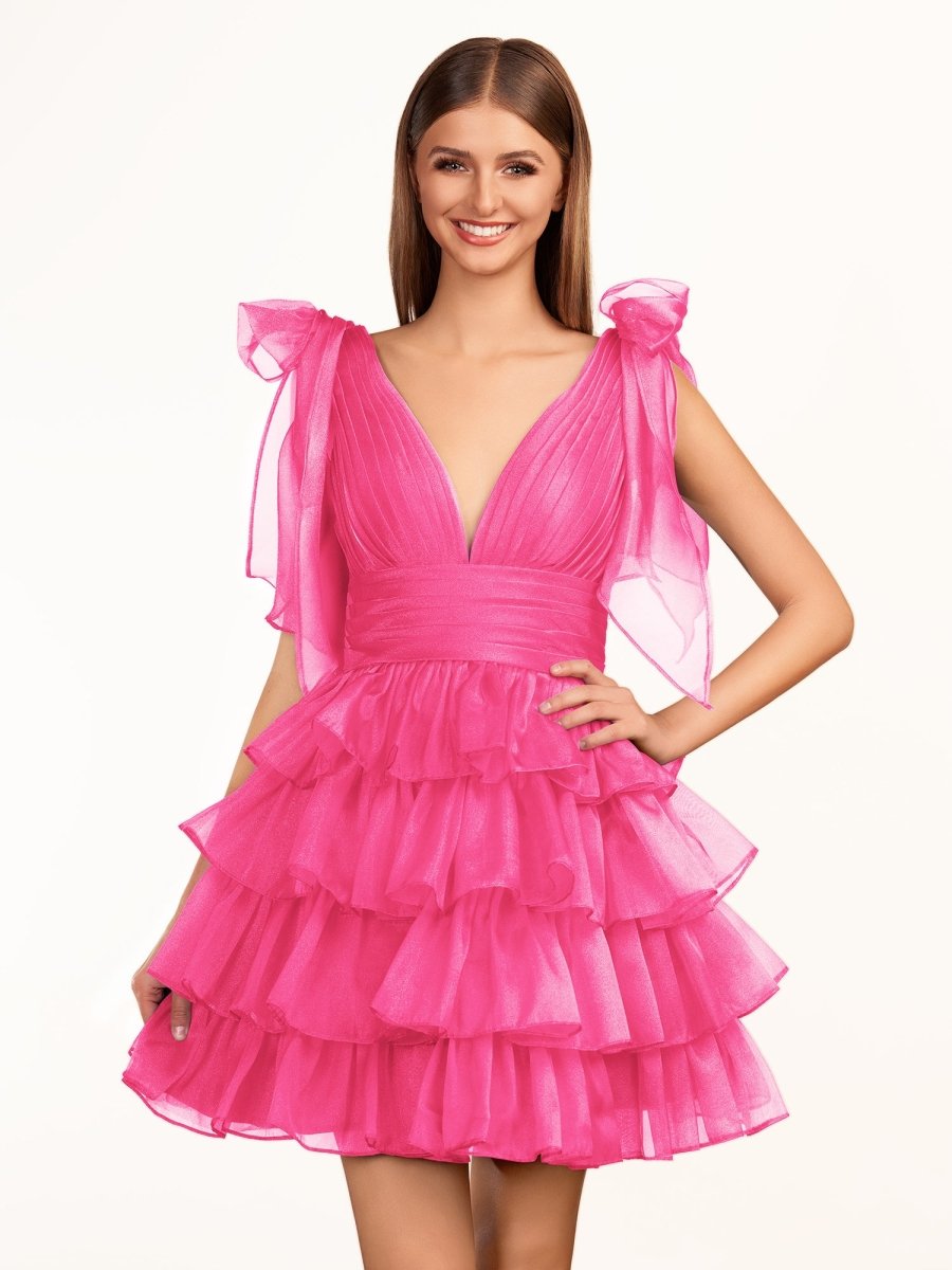 Joleen | Trendy  A-Line Royal Blue Tiered Homecoming Dress with Bow