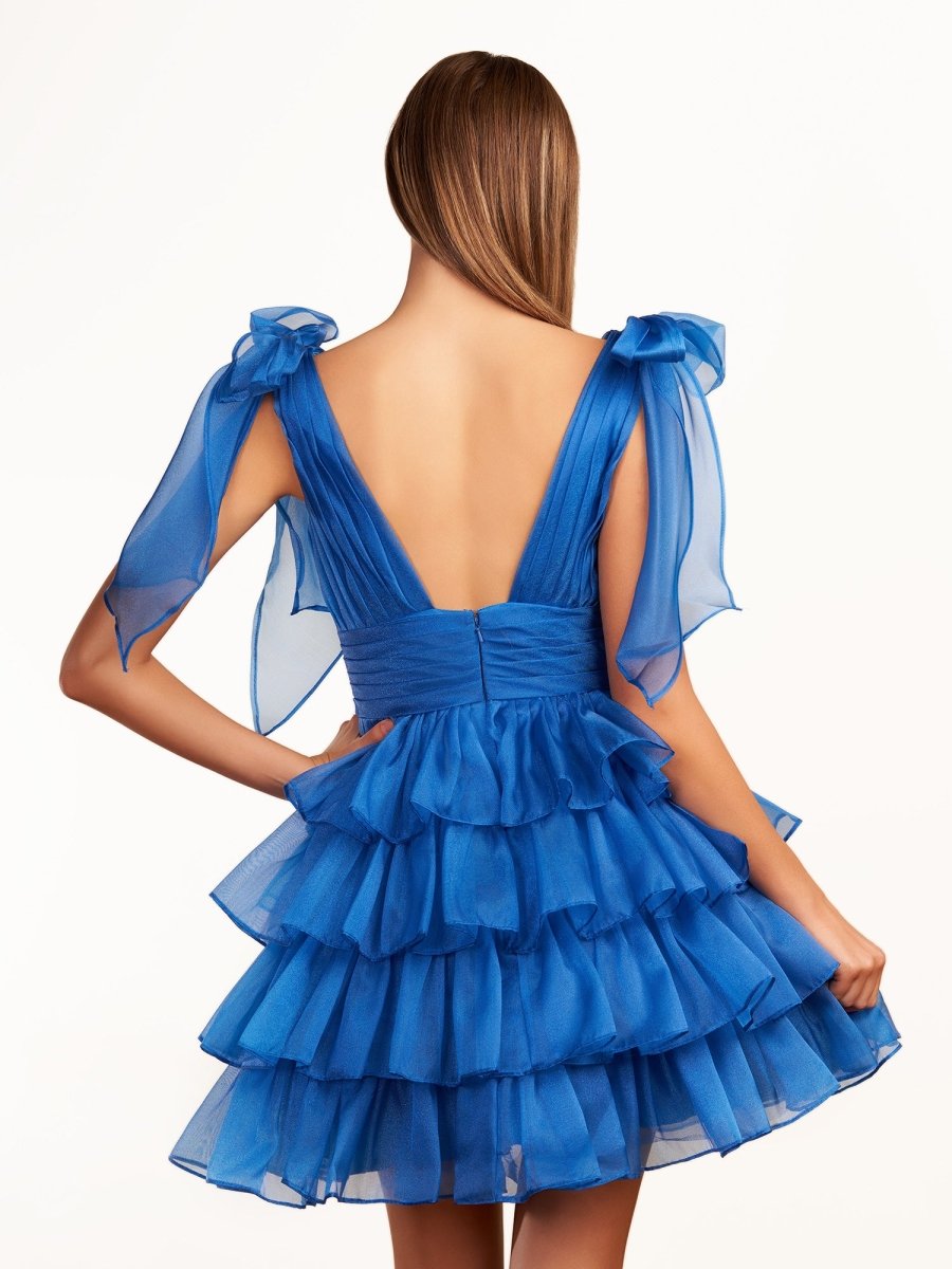 Joleen | Trendy  A-Line Royal Blue Tiered Homecoming Dress with Bow