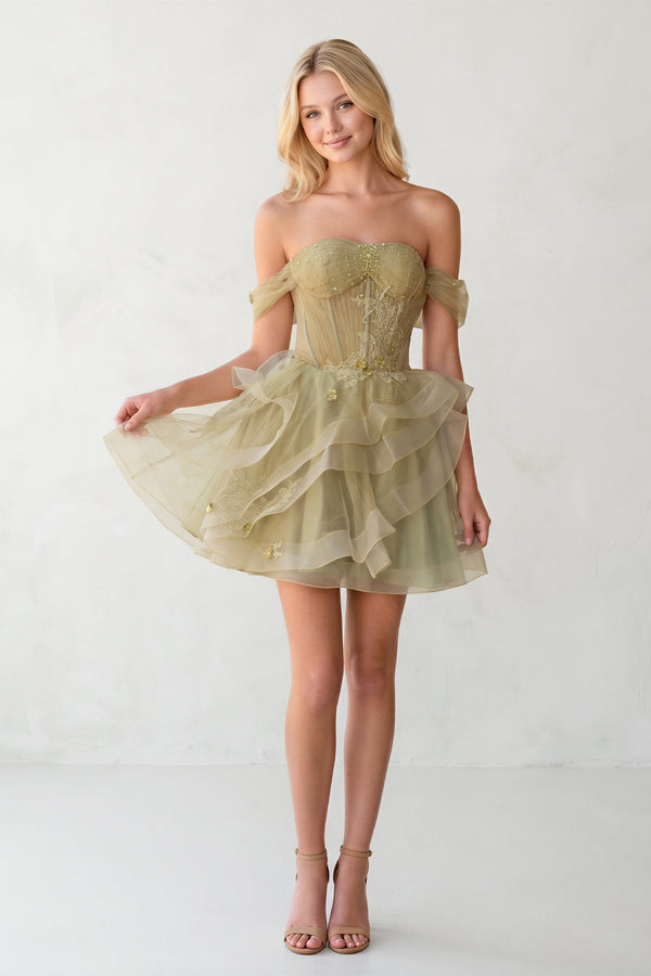 Sage - Off The Shoulder A Line Sequins Tulle Homecoming Dresses With Appliques