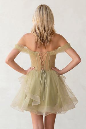 Sage - Off The Shoulder A Line Sequins Tulle Homecoming Dresses With Appliques