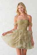 Sage - Off The Shoulder A Line Sequins Tulle Homecoming Dresses With Appliques