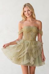 Sage - Off The Shoulder A Line Sequins Tulle Homecoming Dresses With Appliques