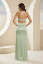 Joralia | Blush - Halter Sheath Satin Cutout Formal Prom Dresses With Slit - KissProm