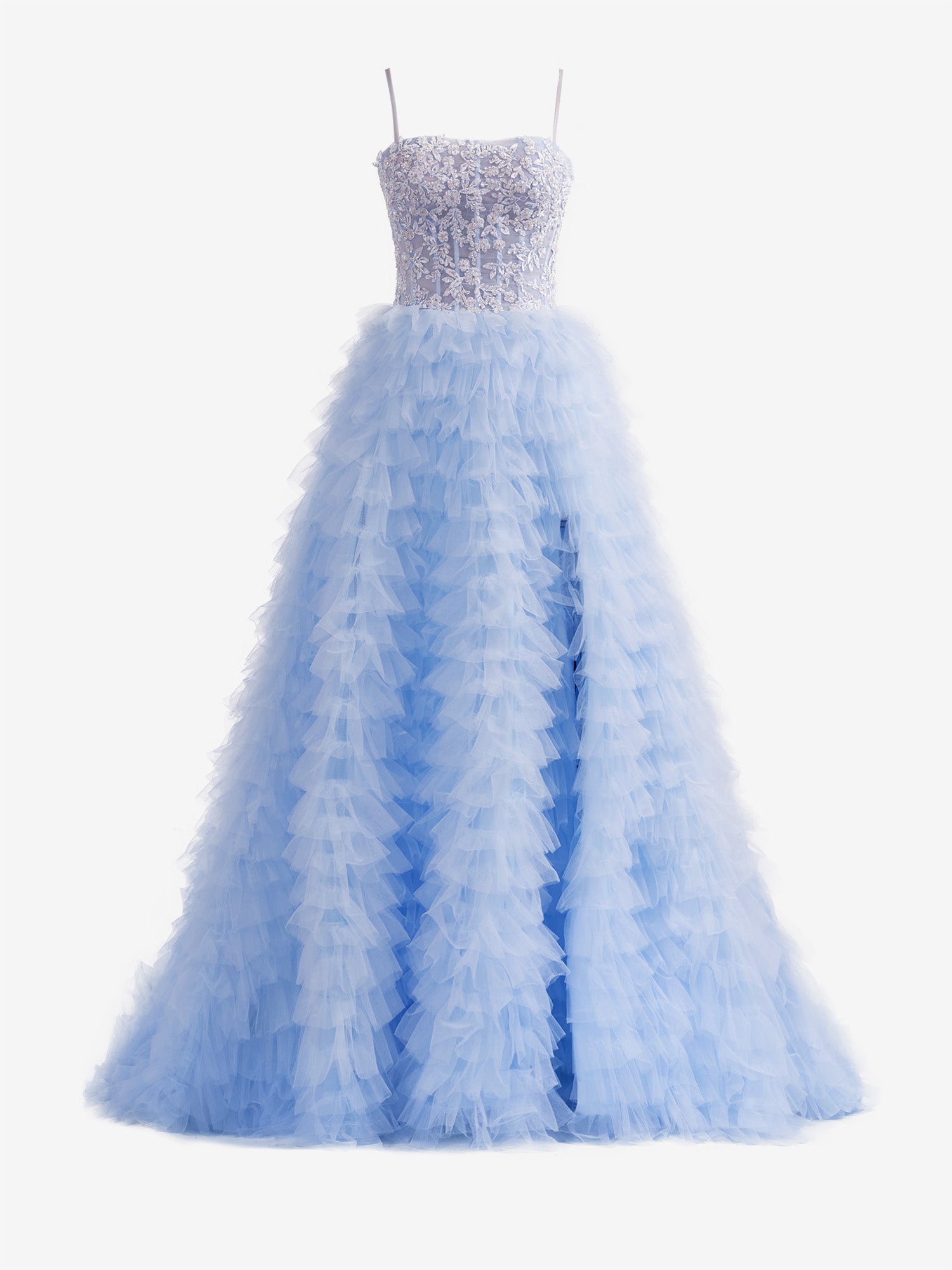 Jordan | A-Line Tiered Sequins Tulle Long Prom Dress