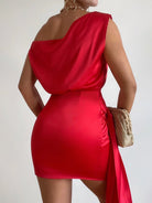 Jorja | Red - Sheath One Shoulder Satin Homecoming Dresses with Drape