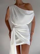 Jorja | White - Sheath One Shoulder Satin Homecoming Dresses with Drape