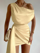 Jorja | Yellow - Sheath One Shoulder Satin Homecoming Dresses with Drape