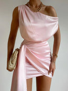 Jorja | Pink - Sheath One Shoulder Satin Homecoming Dresses with Drape