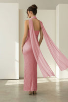 Josephine | Aqua - Strapless Sheath Sequined Formal Prom Dresses With Scarf - KissProm