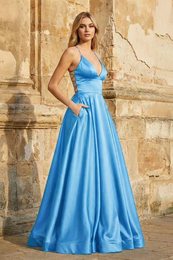 royal blue prom dress silk Royal Blue Satin Corset Prom Dress with Slit FD6141 Viniodress