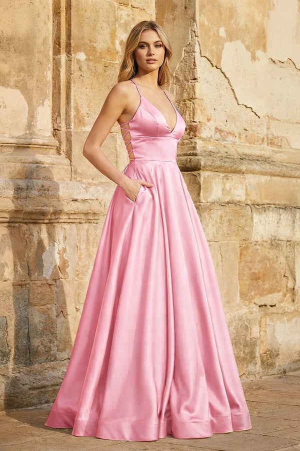 satin dress spaghetti strap Spaghetti Straps Prom Long Dresses Satin Backless