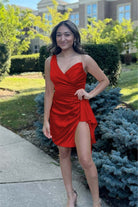 Jubilee | Red - One Shoulder Spandex Pleated Homecoming Dresses With Slit