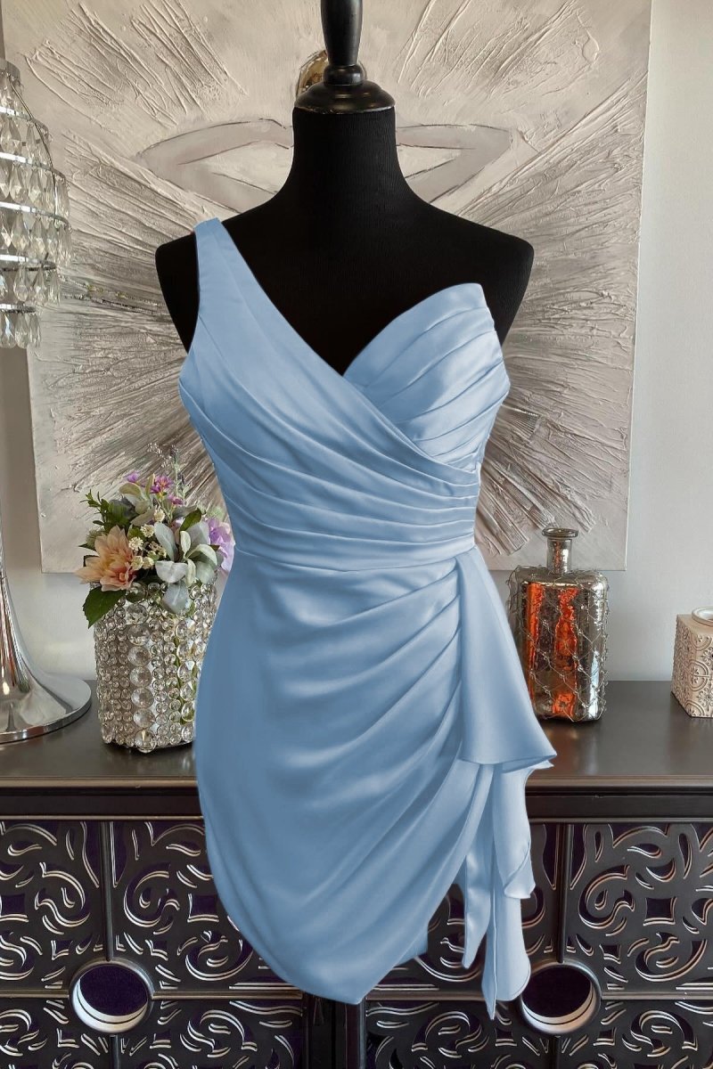 Jubilee | Sky Blue - One Shoulder Spandex Pleated Homecoming Dresses With Slit