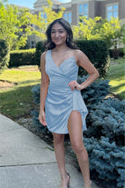 Jubilee | Sky Blue - One Shoulder Spandex Pleated Homecoming Dresses With Slit
