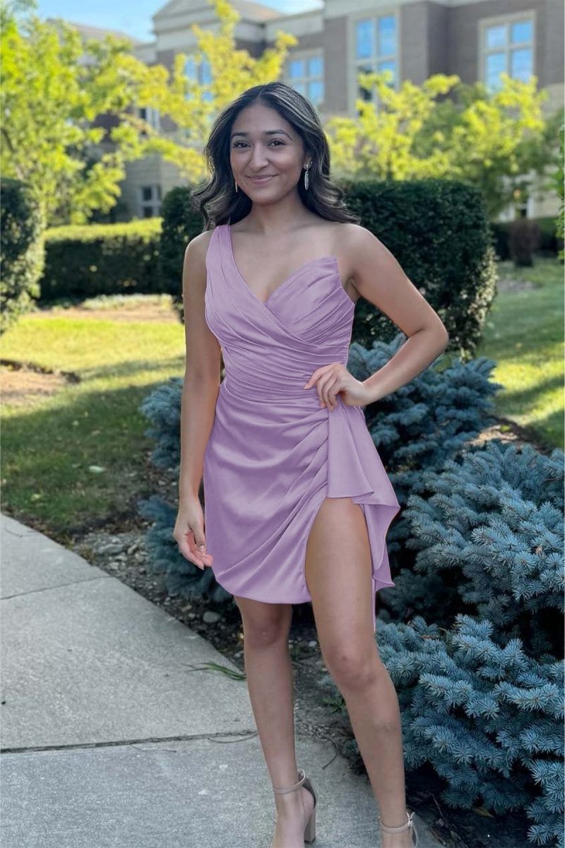 Jubilee | Lavender - One Shoulder Spandex Pleated Homecoming Dresses With Slit