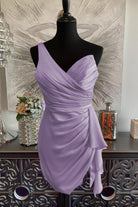 Jubilee | Lavender - One Shoulder Spandex Pleated Homecoming Dresses With Slit