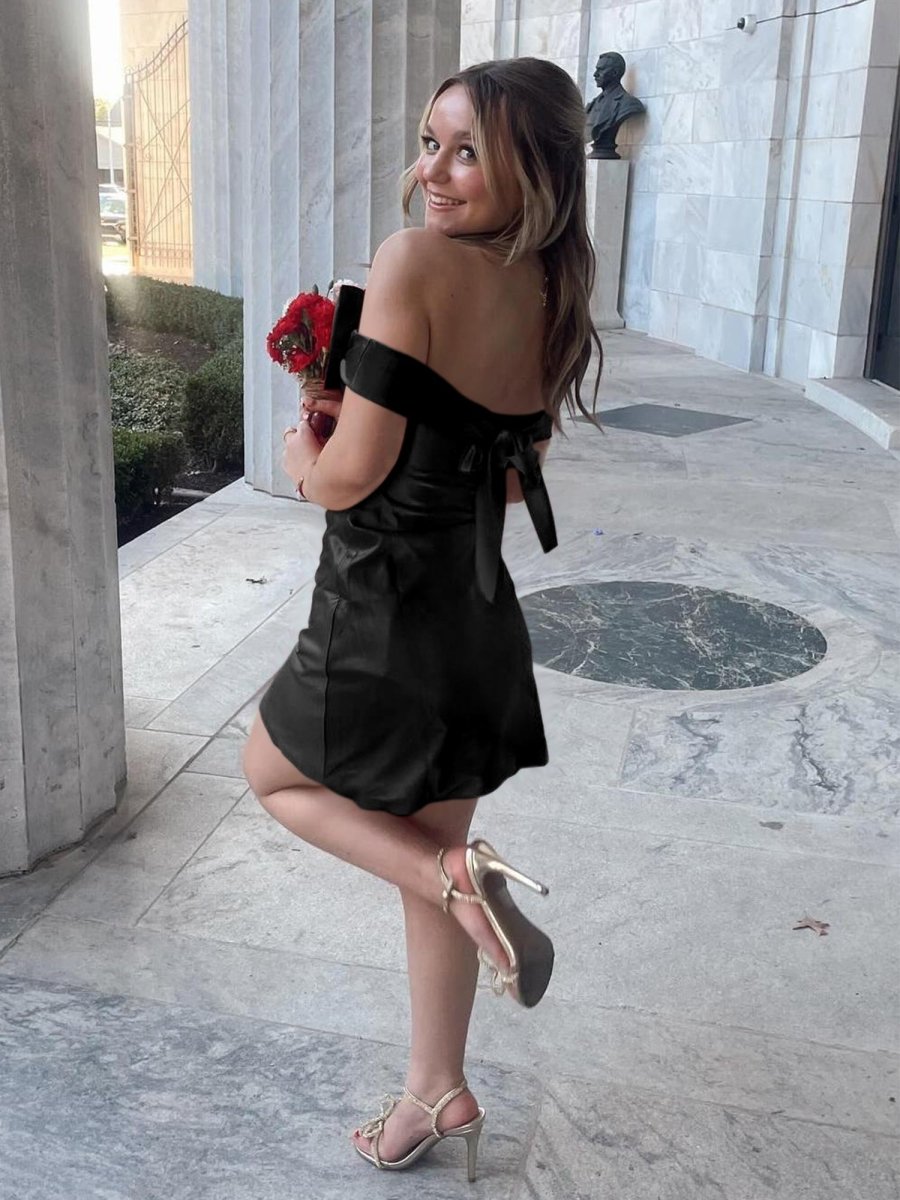 Juletta | Black - Off The Shoulder Short Homecoming Dress With Bow