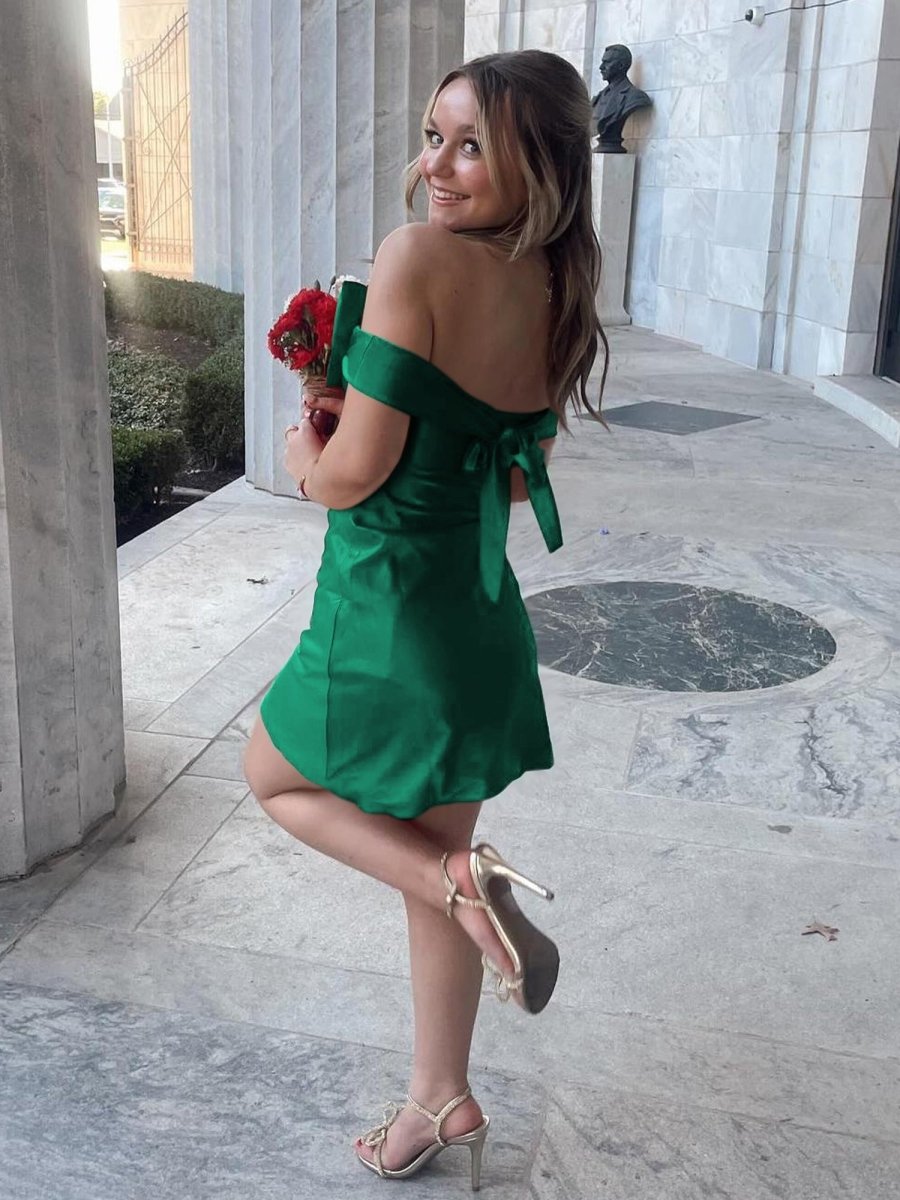 Juletta | Green - Off The Shoulder Short Homecoming Dress With Bow