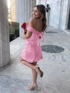 Juletta | Pink - Off The Shoulder Short Homecoming Dress With Bow