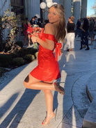 Juletta | Red - Off The Shoulder Short Homecoming Dress With Bow