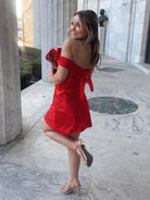 Juletta | Red - Off The Shoulder Short Homecoming Dress With Bow