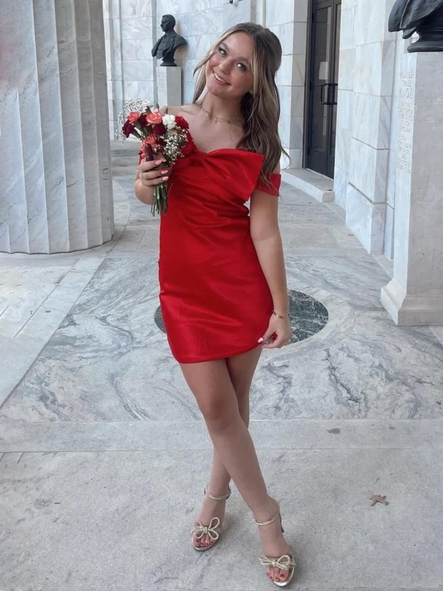 Juletta | Red - Off The Shoulder Short Homecoming Dress With Bow