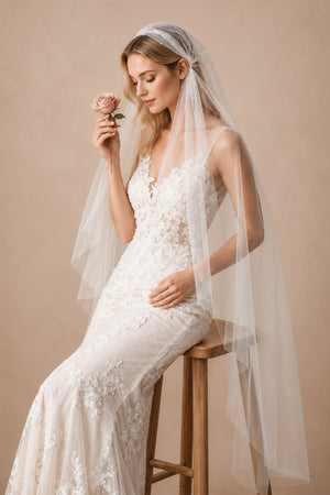 Juliet Cap Veils Asymmetrical Hem Knee Length Bridal Veil in Ivory - KissProm Wedding Veils