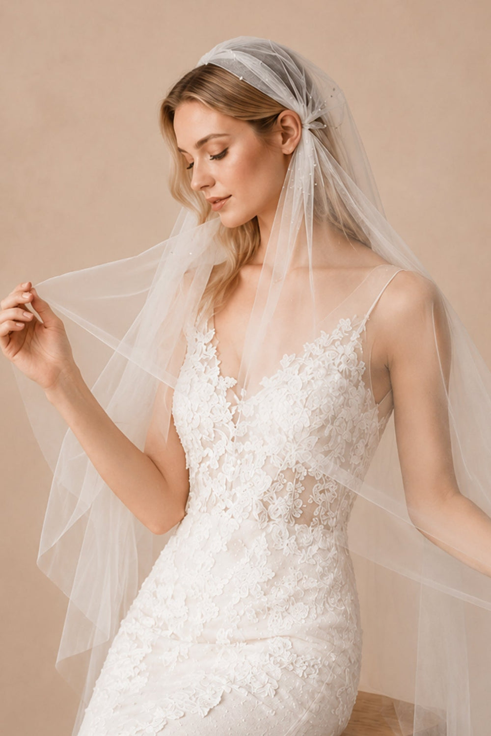 Juliet Cap Veils Asymmetrical Hem Knee Length Bridal Veil in Ivory - KissProm Wedding Veils