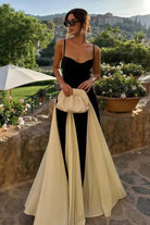 July | Champagne - Spaghetti Straps Sleeveless A Line Satin Long Prom Dresses - KissProm