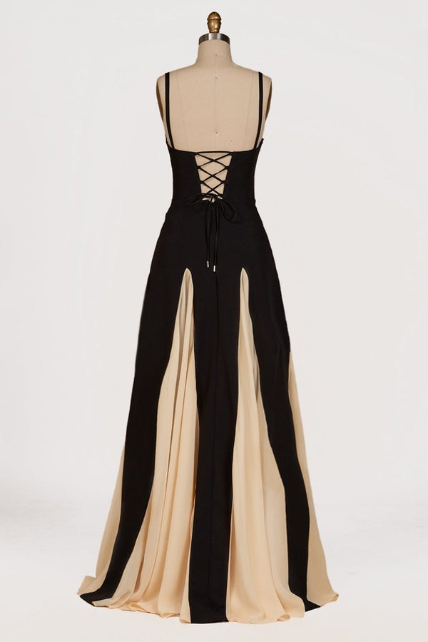 July | Champagne - Spaghetti Straps Sleeveless A Line Satin Long Prom Dresses - KissProm