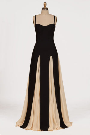 July | Champagne - Spaghetti Straps Sleeveless A Line Satin Long Prom Dresses - KissProm