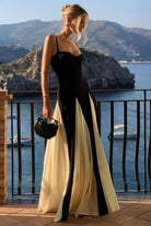 July | Champagne - Spaghetti Straps Sleeveless A Line Satin Long Prom Dresses - KissProm