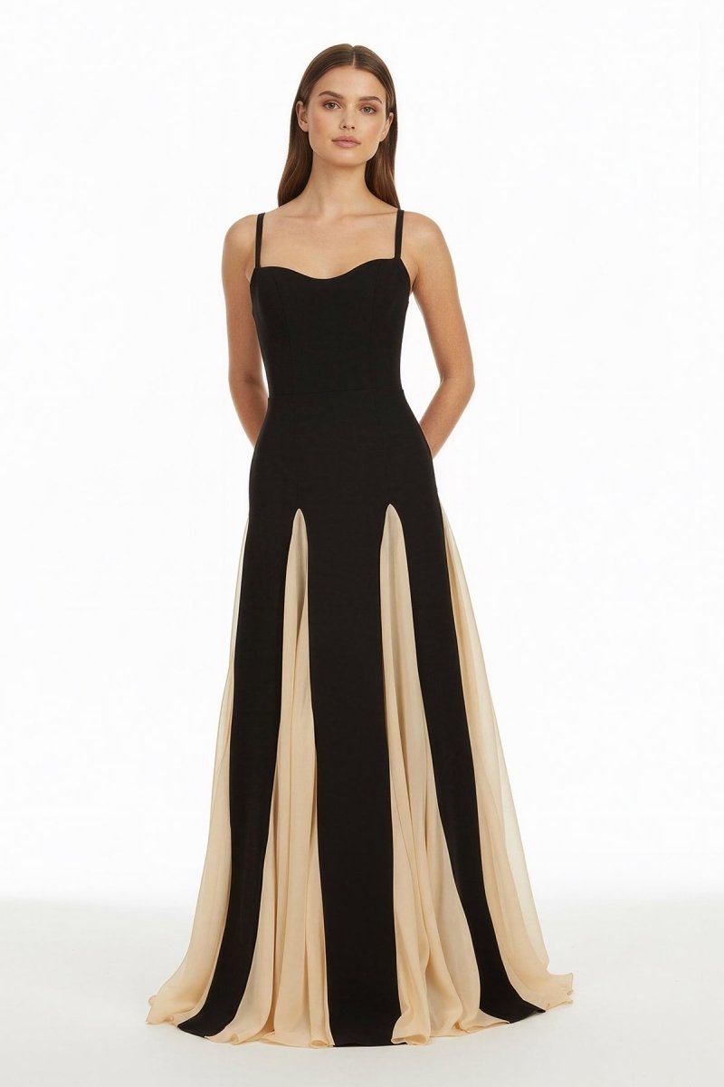 July | Champagne - Spaghetti Straps Sleeveless A Line Satin Long Prom Dresses - KissProm