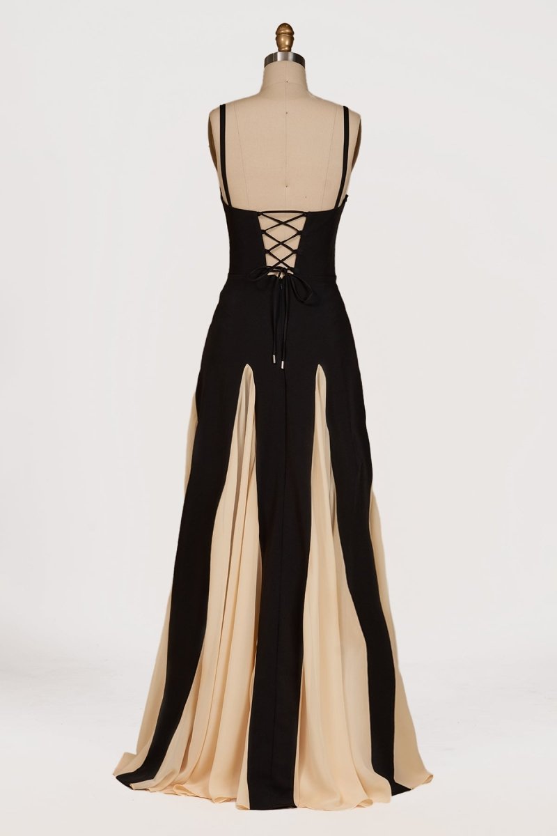 July | Champagne - Spaghetti Straps Sleeveless A Line Satin Long Prom Dresses - KissProm