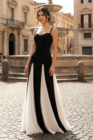 KissProm- White Spaghetti Straps Sleeveless A Line Satin Long Prom Dresses