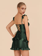 Junelle | Dark Green - Sweetheart Satin Ruffles Short Homecoming Dresses - KissProm