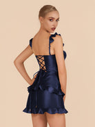 Junelle | Navy Blue - Sweetheart Satin Ruffles Short Homecoming Dresses