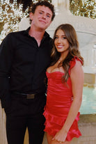 Junelle | Red - Sweetheart Satin Ruffles Short Homecoming Dresses