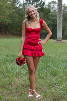Junelle | Red - Sweetheart Satin Ruffles Short Homecoming Dresses