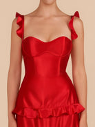 Junelle | Red - Sweetheart Satin Ruffles Short Homecoming Dresses