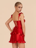 Junelle | Red - Sweetheart Satin Ruffles Short Homecoming Dresses