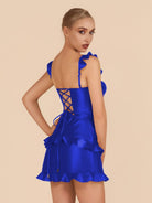 Junelle | Royal Blue - Sweetheart Satin Ruffles Short Homecoming Dresses