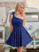 Holli | Royal Blue - One Shoulder A Line Sequins Homecoming Dresses With Feathers