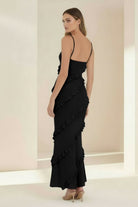 Kaelith | Sky Blue - Halter Sheath Satin Backless Long Formal Prom Dresses With Ruffles - KissProm